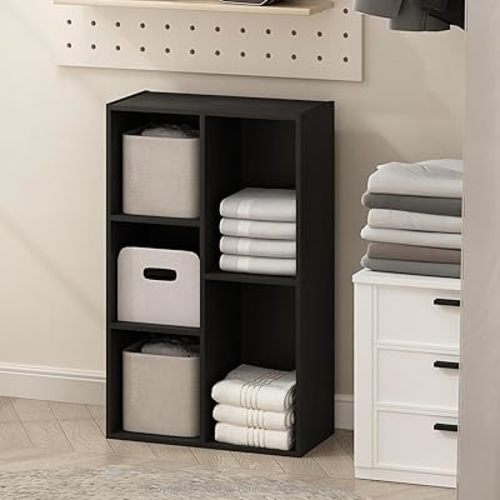 Furinno Reed Closet Organizers and Storage, 5-Cube Reversible Closet Shelves, Organization Shelf, 9.4" x 19.5" x 31.5", for Bedroom, Closet, Blackwood