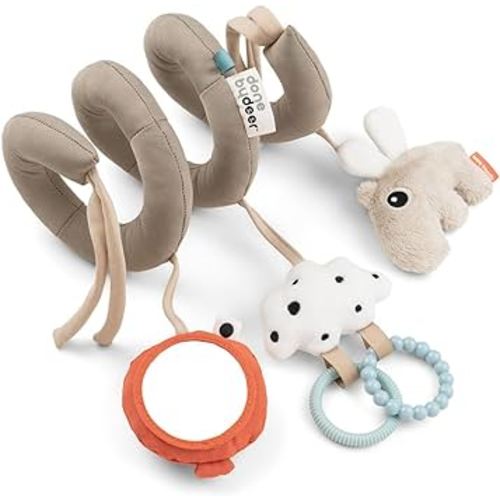 Done by Deer Happy Clouds Sand Activity Spiral - Soft and Engaging Baby Toy with Crinkle Sound, Mirror, and Tactile Elements - Perfect for Cots, Car Seats, Strollers, and Prams