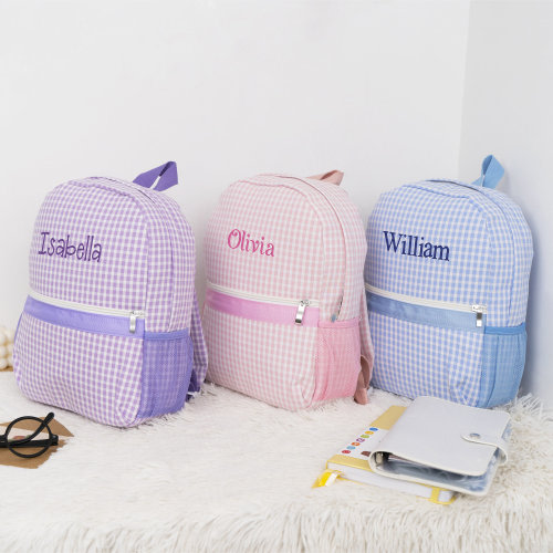 Personalized Kids Backpack, Custom Seersucker Backpack, Christmas gifts for Child, Monogrammed Toddler Backpacks, Preschool Book Plaid Bag