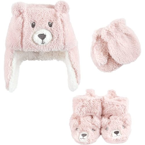 Hudson Baby Girls' Trapper Hat, Mitten and Bootie Set