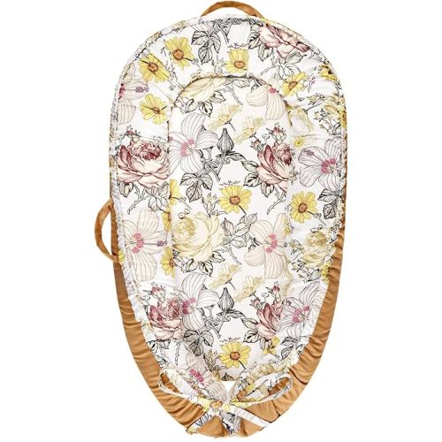 Baby Lounger Cover for Newborn Girls Boys, HNHUAMING 100% Cotton Replaceable Infant Nest Cover, Ultra Soft & Breathable Portable Lounger Slipcover, Covers Only (Floral, Brown)