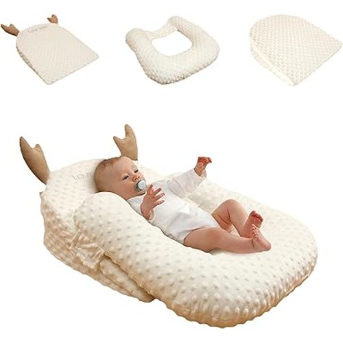 Anti Reflux Bassinet Lounger for Nursing and Breastfeeding, Baby Wedge Pillow, Adjustable Baby Lounger (White)