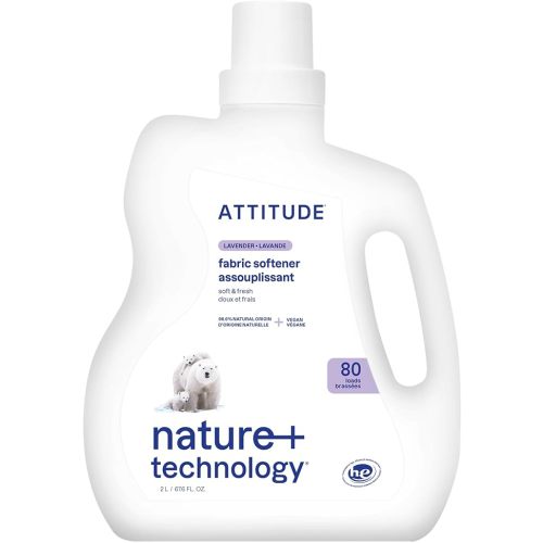 ATTITUDE Liquid Fabric Softener, Plant-Based & Vegan, HE Compatible, Naturally Derived, Lavender Scent, 80 Loads, 67.6 Fl Oz