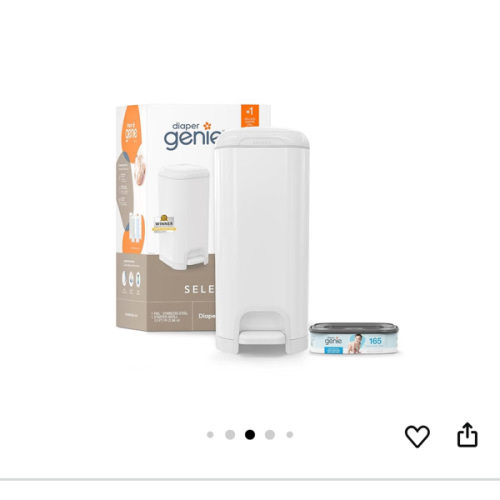 Diaper Genie Select Pail Registry Gift Set (White) | Made of Durable Stainless Steel Metal | Includes 2 Jumbo Refills | Holds 1620 Newborn Diapers