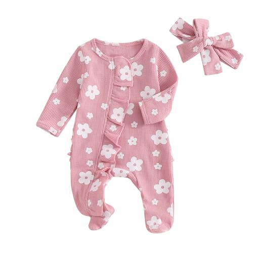 YINGISFITM Baby 3 6 Months Girl Clothes Newborn Onesie Ruffle Long Sleeve Ribbed Romper Jumpsuit One Piece Hospital Outfit