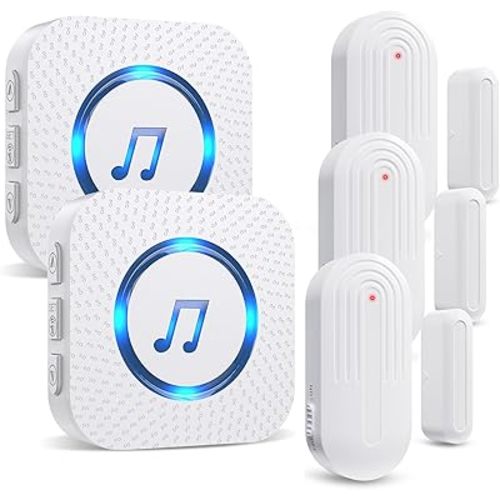 SanJie Door Sensor Chime for Door Opens, Business/Home/Office/Store, 500 FT Range, 26 Chimes, 5 Adjustable Volume, 3 Sensors + 2 Receivers