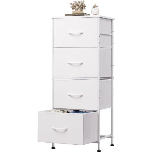 WLIVE Dresser with 4 Drawers, Storage Tower, Organizer Unit, Fabric Dresser for Bedroom, Hallway, Entryway, Closets, Sturdy Steel Frame, Wood Top, Easy Pull Handle, White