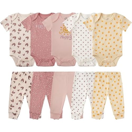 Baby Newborn Layette 10-Piece Sets Cotton Bodysuits Pants Sets for Baby Boys Girls Toddler Unisex Baby Gift Set