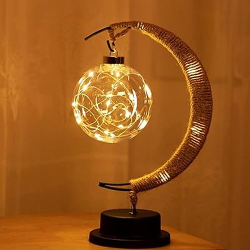 Enchanted Lunar Lamp -Magic Moon Shape Lamp,LED Crescent Light,Ramadan Lamp,Hanging Moon Lamp,Home Bedroom Romantic Bedside Desktop Nightstand Decoration. Decorative Lights(USB Included)