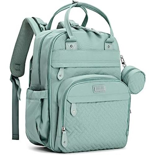 BabbleRoo Sage Green Unisex Baby Essentials Backpack - Spacious Diaper Bag with Changing Pad, Stroller Straps & Pacifier Case