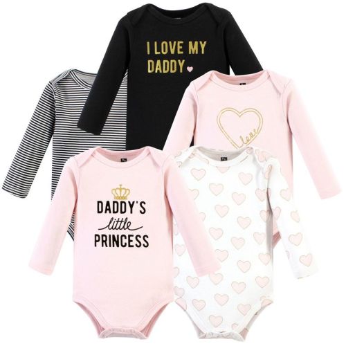 Hudson Baby Infant Girl Cotton Long-Sleeve Bodysuits, Daddys Little Princess 5-Pack, Newborn