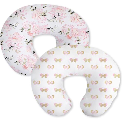 Little Grape Land Nursing Pillow Covers 2 Pack, Soft & Breathable Removable Breastfeeding Pillows Covers for Feeding Pillows, Nursing Pillow Slipcover for Baby Girls Boys, (Butterfly & Floral)