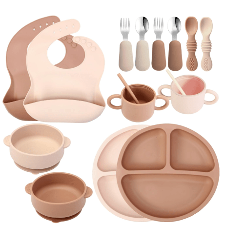 16 Pcs Baby Feeding Set - 6 Months+ (Walnut + Beige)