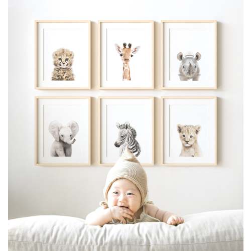 Baby Safari Animals Nursery Decor - African Animals Set of 6 Nursery Decor Prints