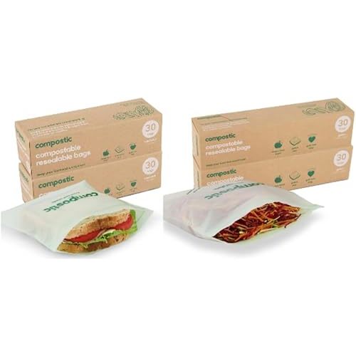Home Compostable 60 Resealable Sandwich (7"x7") & 60 Gallon Bags (10.5"x10.5") Bundle, 30 per box