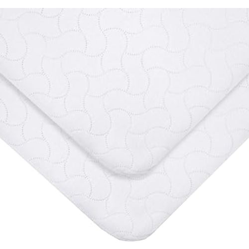 American Baby Company 2 Pack Waterproof Flat Reusable Bassinet Mattress Pad Protector, Embossed Quilt-Like Bassinet Protective Mattress Pad Cover for Babies, Adults and Pets, White, 15" x 33"