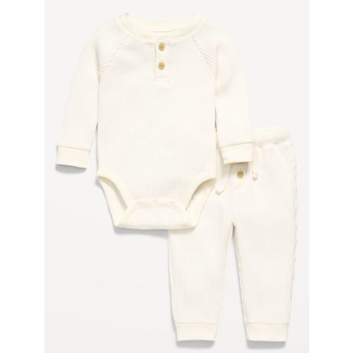Long-Sleeve Thermal-Knit Henley Bodysuit and Pants Set for Baby
