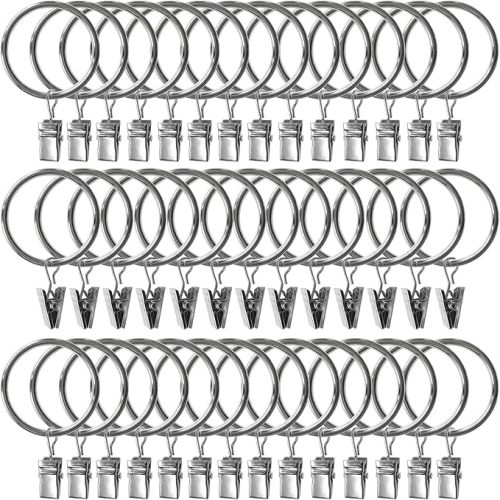 40 Pack Metal Curtain Rings with Clips, Drapery Clips Hooks, Decorative Curtain Rod Clips 1.5 in Interior Diameter, Silver