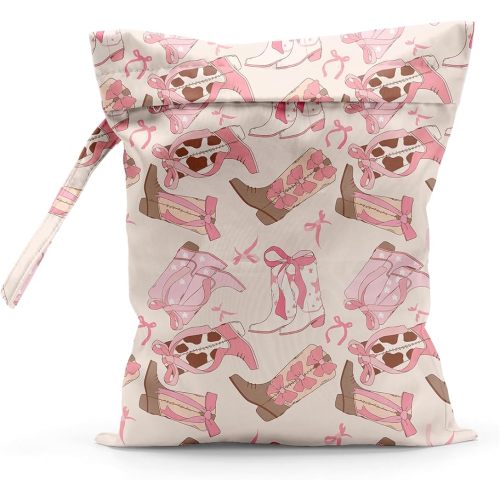 Waterproof Cloth Diaper Wet Dry Bag, Pink Reusable Travel Beach Pool Daycare Soiled Toddler Items Yoga Gym Bag for Swimsuits or Wet Clothes Diaper Western Boots Wet Bag