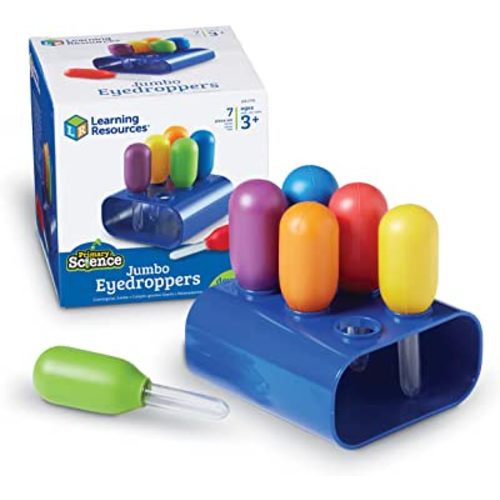 Learning Resources Jumbo Colorful Eyedroppers - Set of 6 with Stand, Ages 3+, Science Class Tools, Preschool Science, Sensory Accessories,Droppers for Kids,Back to School Supplies