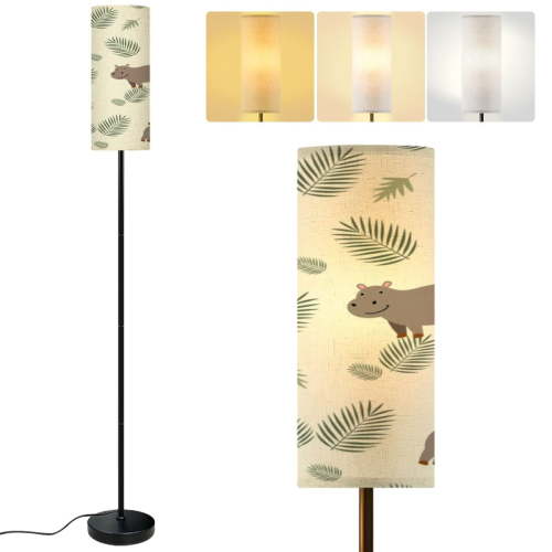Modern Standing Floor Lamp Cartoon animal pygmy hippo seamless for fabrics kid cloth children s Dimmable Metal Pole Lamp with Linen Lampshade for Living Room LED Bulb Included