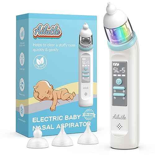 Nasal Aspirator for Baby, Electric Nose Booger Sucker Automatic Nose Cleaner USB Rechargeable W/ 3 Silicone Tips, 5 Suctions Power, Music & Colorful Light Soothing Function for Infants Newborn Kids