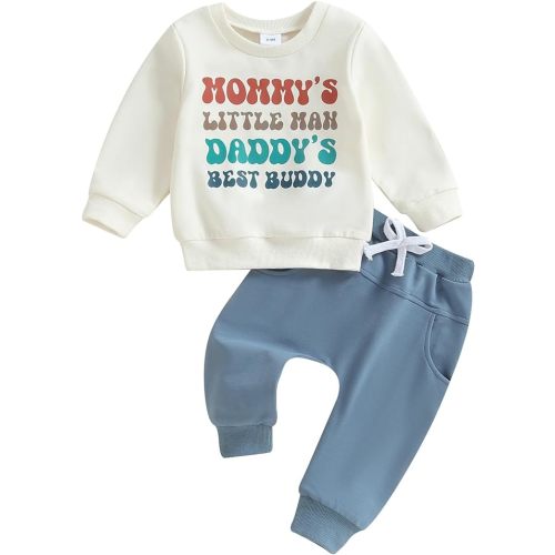 Toddler Baby Boy Fall Winter Clothes Mamas Little Boy Outfit Letter Long Sleeve Sweatshirts and Jogger Pants Set