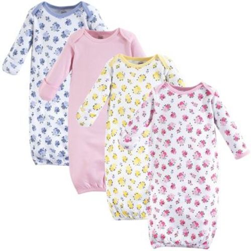 Luvable Friends Baby Girl Cotton Long-sleeve Gowns 4pk, Floral, 0-6 Months