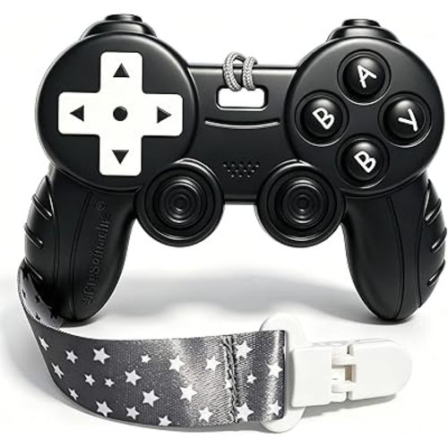 Cool Remote Game Control Teething Toy for Babies 0-6 6-12 Months,Game Controller Teether for Gamer Parents,Baby's First Valentines Day Gifts,Silicone Remote Chew Toys（Black