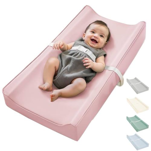 Vegan Leather Waterproof Baby Changing Pad - Wipeable, Extra Thick & Portable & Non-Slip Diaper Mat for Dresser, Crib, Travel | Soft & Safe (Pink)