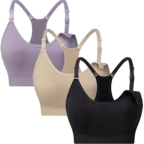 Suekaphin 3 Pack Sports Nursing Bra for Breastfeeding Pregnancy Maternity Wirefree for Women