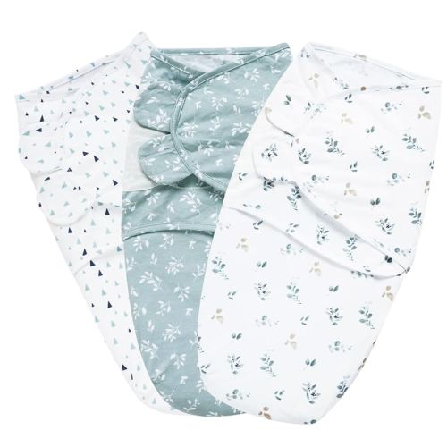 PHF 100% Cotton Baby Swaddle Sleep Sacks for Newborn, 3 Pack Baby Swaddles 0-3 Months for baby Boys and Girls, Easy Adjustable Swaddling Blanket, Infant Essentials (Leaf)