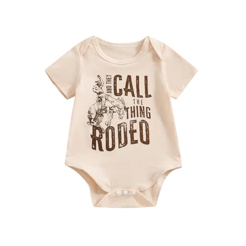 Licupiee Newborn Baby Short Sleeve Western Romper Birthday Outfits Summer Casual Round Neck Cowboy Hat Print Bodysuit
