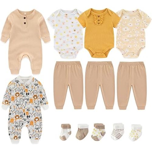 Baby Bodysuit and Pant Sets Ribbed Romper Soft Newborn Boy Girl Clothes Outfits Layette Gift Set
