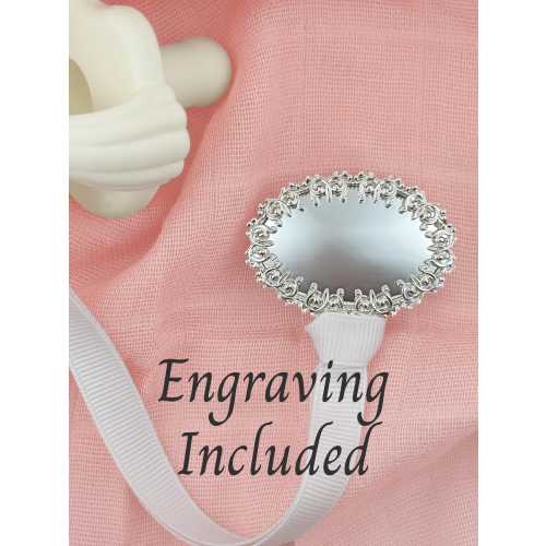 ENGRAVED Silver Pacifier Clip &quot;CHARLOTTE&quot;: The Royal Collection! PERSONALIZED Binky Clip, Dummy Clip, Heirloom Christening Baptism Baby Gift