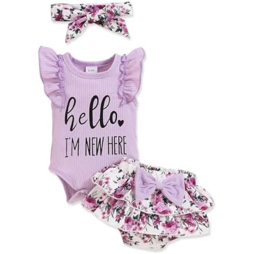 Newborn Baby Girl Clothes Infant Outfits Summer Shorts Set Floral Romper+Cute Baby Skirt +Headband
