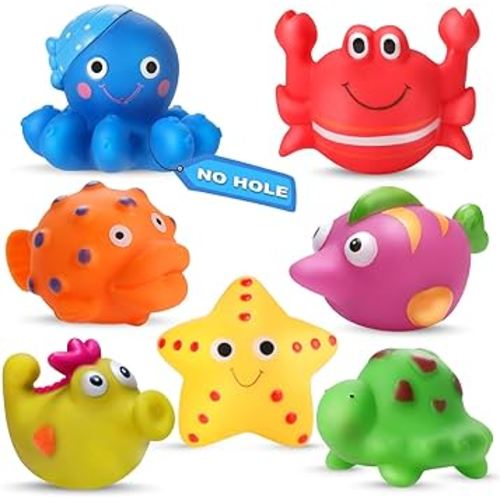 Mold Free Baby Bath Toys for Kids Ages 1-3,No Hole No Mold Sea Animal Bathtub Toys for Infants 6 - 12- 18 Months, Shower Toys Bath Toys for Toddlers 1-3 Boys Girls(7 Pcs with Storage Bag)