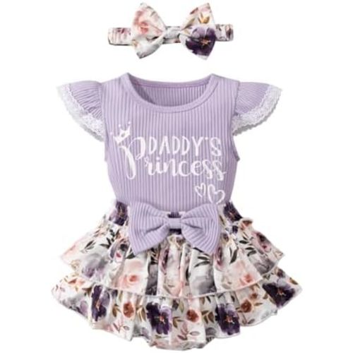 Newborn Girl Clothes Daddy's Princess Romper Floral Bowtie Shorts Headband 3PCS Baby Girl Outfits