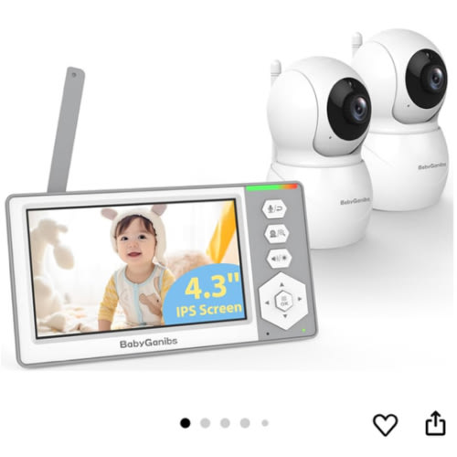 Baby Monitor with 2 Cameras Standby for 26-Hour Battery, Remote Control 4.3'' IPS Video Baby Monitor No WiFi Up to 1000ft Range, ECO, Night Vision, Temperature, 2-Way Talk, 8 Lullabies