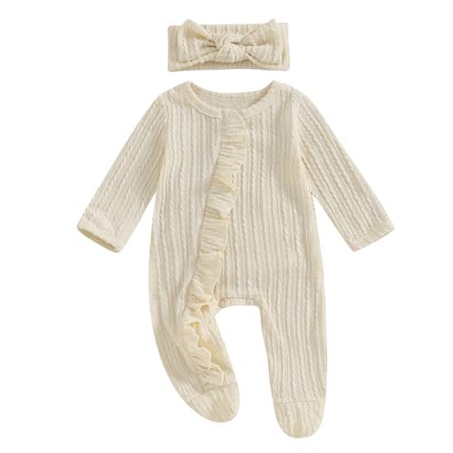 Ayalinggo Newborn Baby Girl Fall Winter Outfits Clothes Knit Jumpsuit Ruffle Romper Newborn Coming Home Outfit for Baby Girl