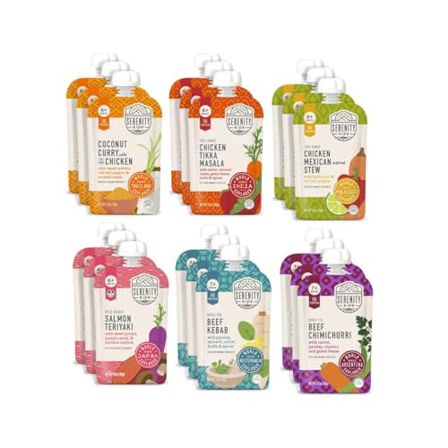 Serenity Kids 7+ Months World Explorers Baby Food Pouches - Puree w/ Ethically Sourced Meats & Organic Veggies - 3.5 Oz BPA-Free - Variety Pack (18 Pouches) - Baby Food Meat