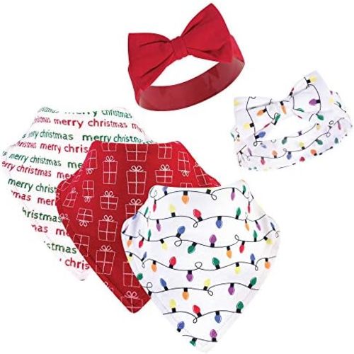 Hudson Baby Unisex BabyCotton Bib and Headband or Caps Set