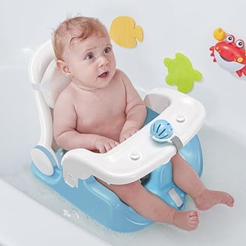 BabyBond Baby Bath Seat with Sitting & Lying 2 Modes, 3-Speed Adjustment, Powerful Suction Cups, Infant Bathtub Chair with Washable Pillow, Folding and Hanging