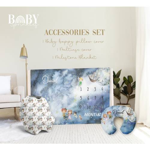 PETER PAN Accesories Set, Neverland Baby Milestone blanket, Neverland Blanket, Peter Pan Blanket, Personalized Baby Accesories