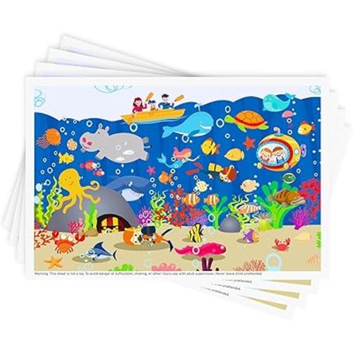 Disposable Stick-on Placemats 40 Pack for Baby & Kids, Restaurant Table Mats 12" x 18" Sticky Place Mats,Toddler Baby Placemat,Seabed Scuba Theme