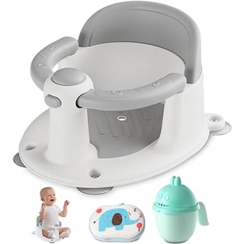 Baby Bath Seat for Babies 6 Months & up, Non-Slip Toddler Bath Seat for Baby & Newborn, Sit Up Bath Seat for Baby,Grey