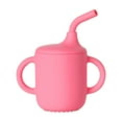 Silicone Training Cup, 1 Pack Baby Drinking Sippy Cups with Handles & Straw for Baby and Toddler 6 Months+