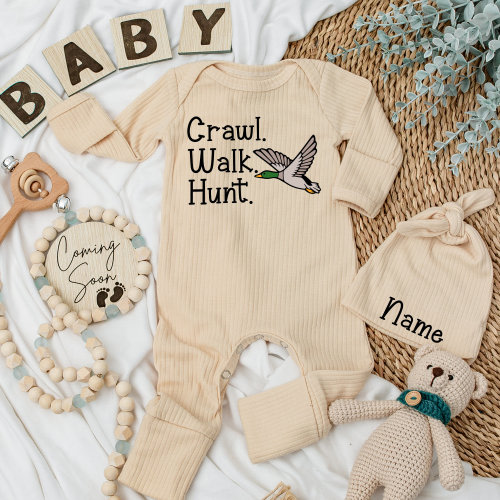 Craw Walk Hunt Baby bodysuit and hat set, Duck Hunting Bodysuit, Mallard Clothes, Pregnancy Reveal, Newborn, Baby Shower, Little Hunter Gift