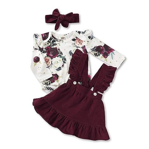 Kucnuzki Newborn Baby Girl Clothes Toddler Long Sleeve Ruffle Romper Top Infant Skirt Set Little Girl Overall Dress