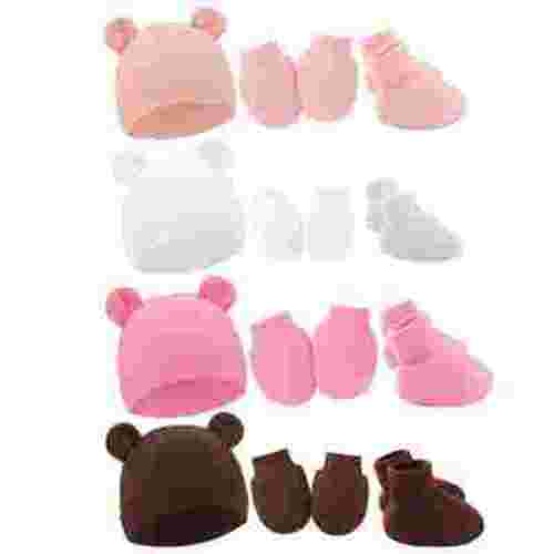 4 Pack Newborn Baby Hats Mittens Set for Boys Girls Hospital Hat Beanie Infant Caps Baby Gloves Socks for 0-6 Months